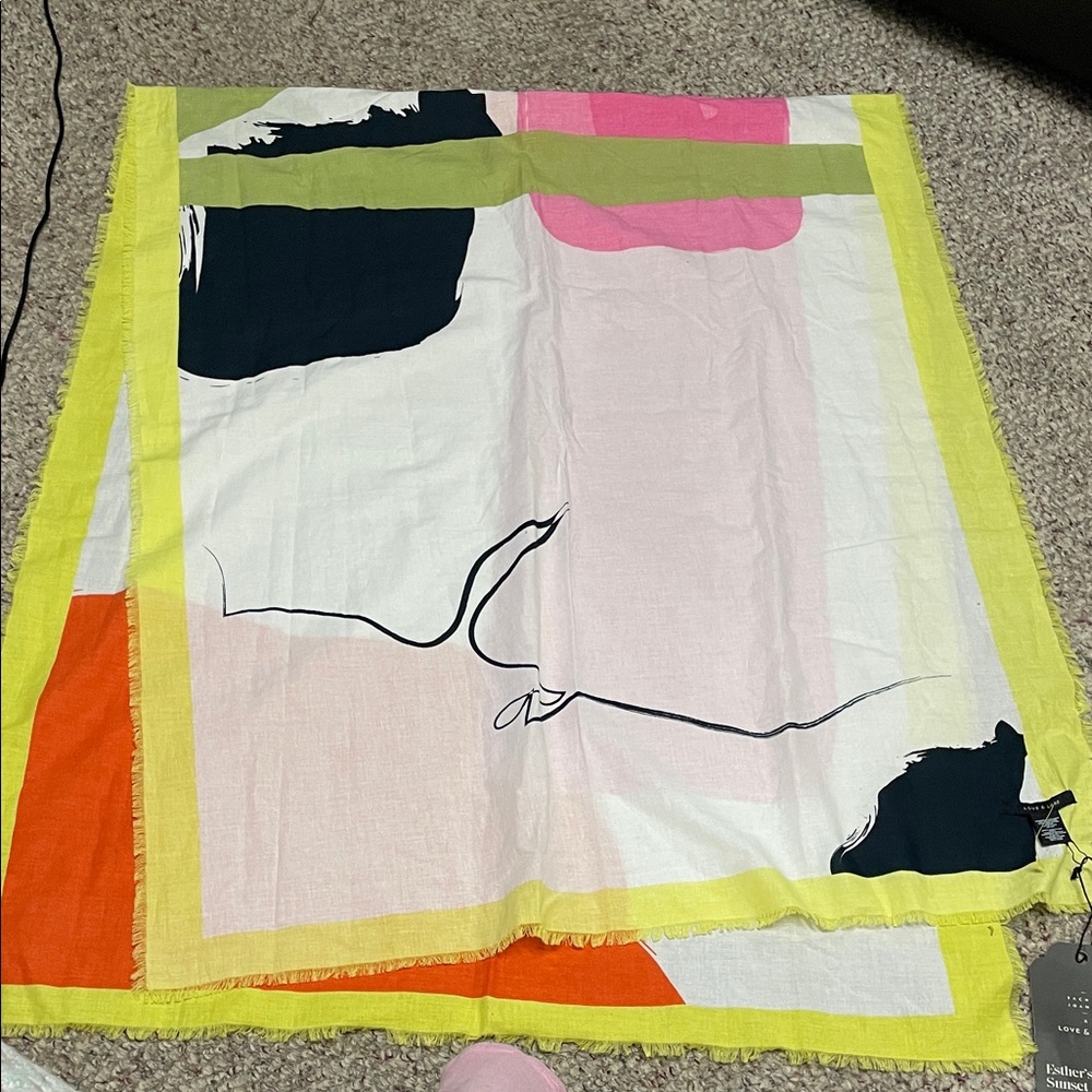 Organic cotton custom artwork Multicolor Scarf- nwt